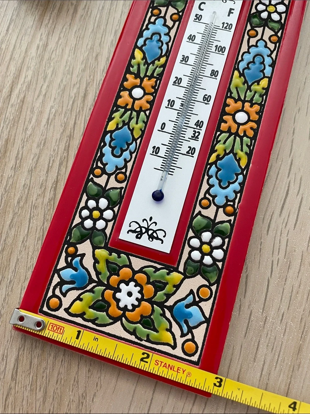Vintage Spanish Ceramic Tile Wall Thermometer 🌡️ Floral Hand Painted Decor